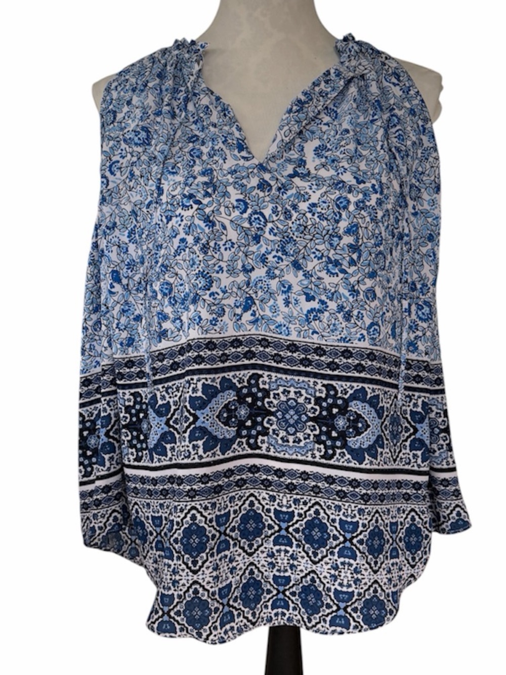 Blue Floral Border Print Sleeveless Women’s Top
